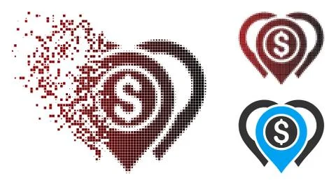 Disintegrating Pixel Halftone Dollar Map Markers Icon イラスト素材