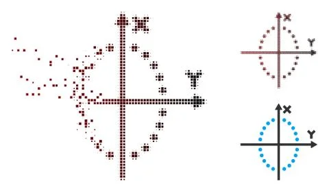Disintegrating Pixel Halftone Ellipse Plot Icon 스톡 일러스트