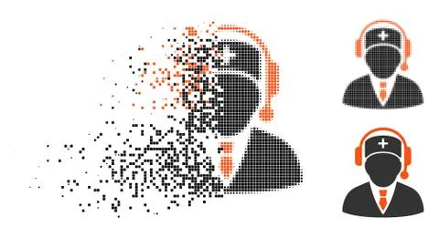 Disintegrating Pixel Halftone Emergency Manager Icon Stock Illustration