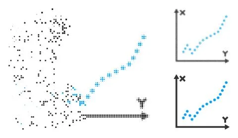 Disintegrating Pixel Halftone Function Plot Icon Stock Illustration