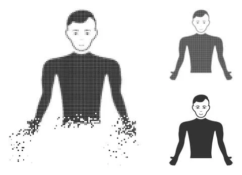 Disintegrating Pixel Halftone Guy Body Icon with Face Stock Illustration