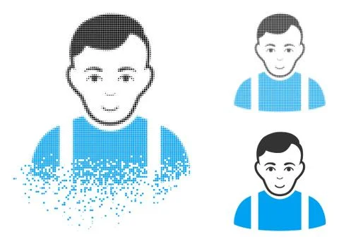Disintegrating Pixel Halftone Guy Icon with Face Illustrazione stock