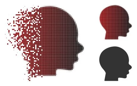 Disintegrating Pixel Halftone Head Icon Stock Illustration
