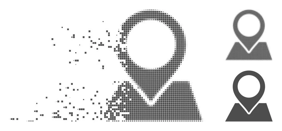Disintegrating Pixel Halftone Map Pointer Icon Stock Illustration