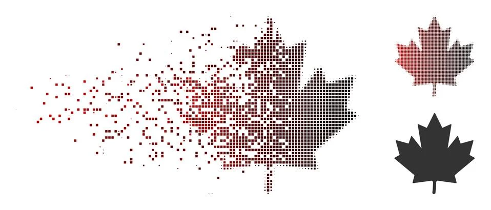 Disintegrating Pixel Halftone Maple Leaf Icon Stock Illustration
