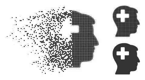 Disintegrating Pixel Halftone Plus Man Head Icon Stock Illustration