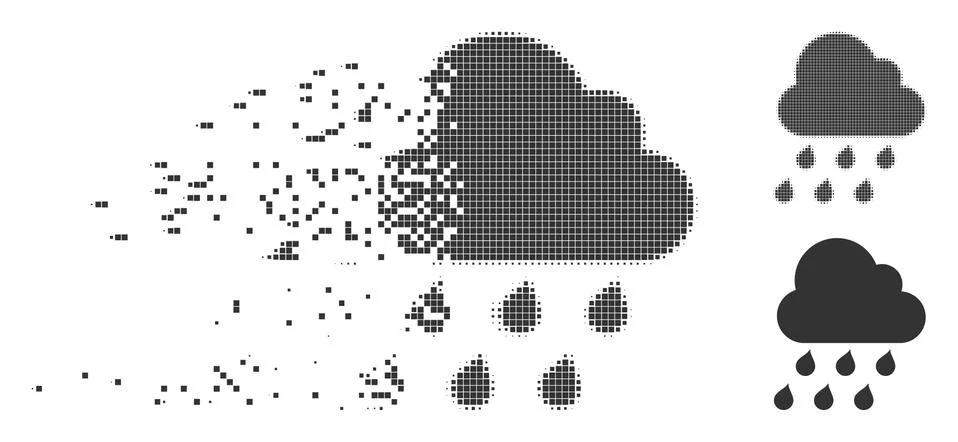 Disintegrating Pixel Halftone Rain Cloud Icon Illustrazione stock