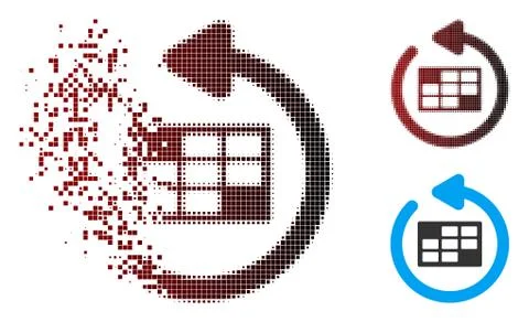 Disintegrating Pixel Halftone Refresh Calendar Table Icon Stock Illustration