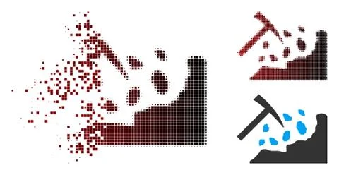 Disintegrating Pixel Halftone Rock Mining Hammer Icon Stock Illustration