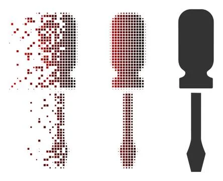 Disintegrating Pixel Halftone Screwdriver Icon Stock Illustration