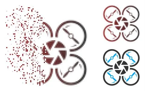 Disintegrating Pixel Halftone Shutter Drone Icon Stock Illustration