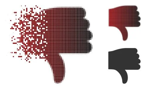 Disintegrating Pixel Halftone Thumb Down Icon Stock Illustration