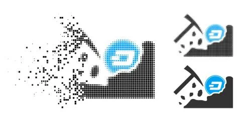Disintegrating Pixelated Halftone Dash Mining Hammer Icon Stock Illustration