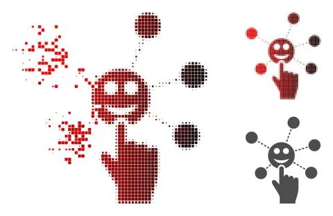 Disintegrating Pixelated Halftone Hand Click Smile Network Icon Stock Illustration