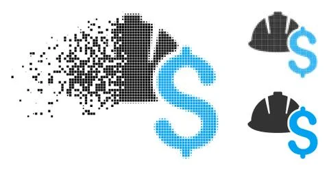 Disintegrating Pixelated Halftone Helmet And Dollar Icon 스톡 일러스트