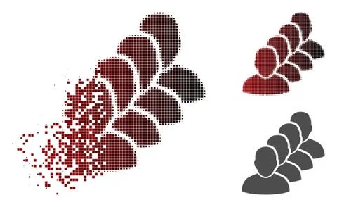Disintegrating Pixelated Halftone People Queue Icon Stock Illustration