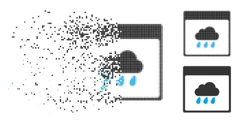 Disintegrating Pixelated Halftone Rain Cloud Calendar Page Icon Stock Illustration