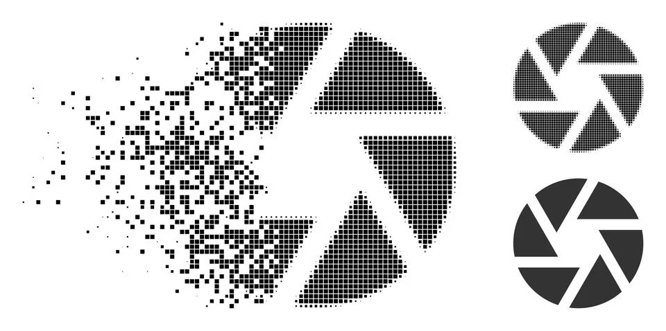 Disintegrating Pixelated Halftone Shutter Icon Illustrazione stock