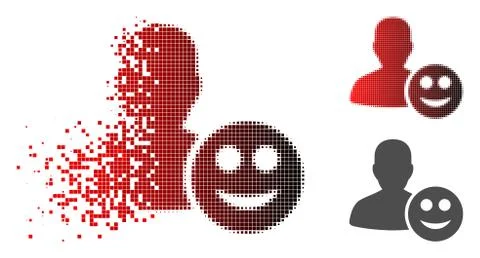 Disintegrating Pixelated Halftone User Glad Smiley Icon Illustrazione stock