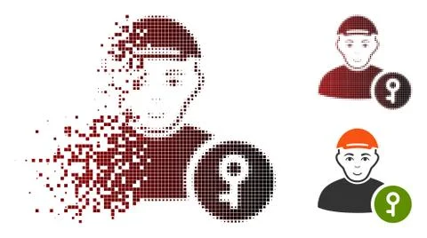 Disintegrating Pixelated Halftone User Key Icon with Face Stock Illustration
