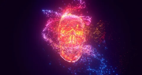 Disintegration of Deadly virus in skull shape virtual conceptual desigh Stock Footage 123335646