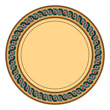 Disk with ancient Greek intertwined wave pottery motif, cream colored plate Stock Illustration