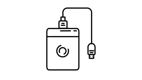 Disk animated icon featuring portable hard drive equipment Vídeo Stock 341961410