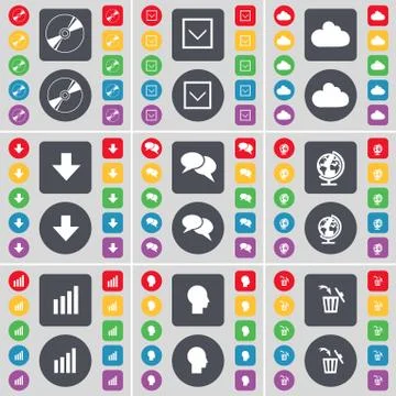 Disk, Arrow down, Cloud, arrow down, Chat bubble, Globe, Diagram, Silhouette, Tr 스톡 일러스트