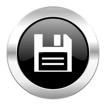 Disk black circle glossy chrome icon isolated. Illustrazione stock