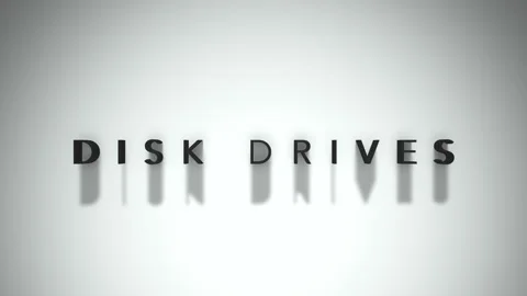 Disk Drives 3D title animation matte black text on a white background Stock Footage 300716611