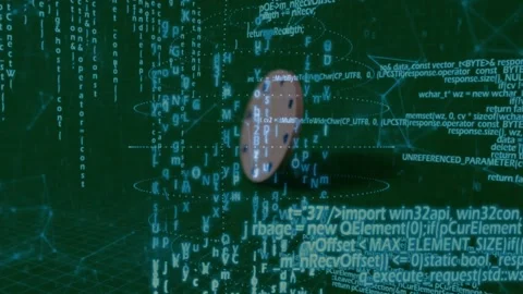 Disk entering from right, drifting left rotating and tilting through code, Stock Footage 329470861