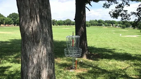 Disk Golf Course Basket Reveal Stock Footage 136873188