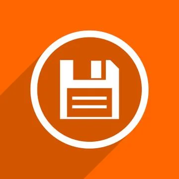 Disk icon. Orange flat button. Web and mobile app design illustration Stock Illustration
