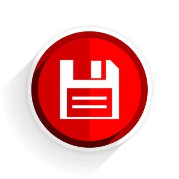 Disk icon, red circle flat design internet button, web and mobile app illustr Stock Illustration