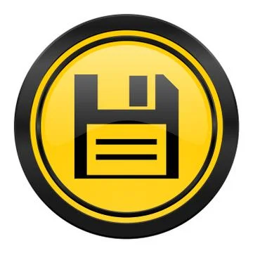 Disk icon, yellow logo, data sign. Stock Illustration