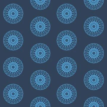 Disk mandala wheel blue seamless pattern, symmetrical colored background for  イラスト素材