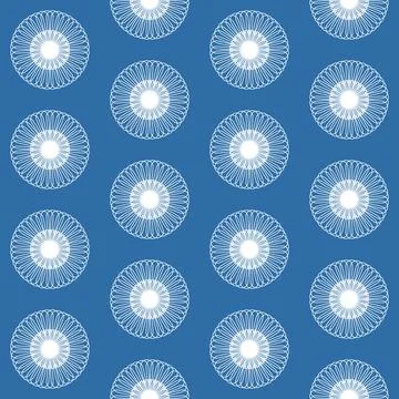 Disk mandala wheel blue seamless pattern, symmetrical colored textile design Stock Illustration
