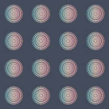 Disk mandala wheel seamless pattern on dark background, symmetrical color bac Illustrazione stock
