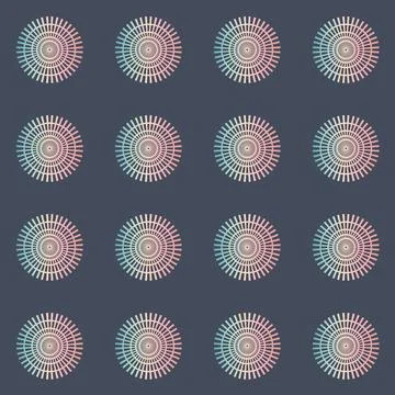 Disk mandala wheel seamless pattern on dark background, symmetrical color bac イラスト素材