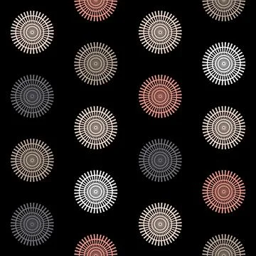 Disk mandala wheel seamless pattern on dark background, symmetrical color bac Stock Illustration