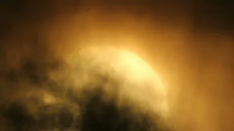 Disk of sun appear from fog 스톡 동영상 120003073