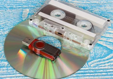 Disk, tape and flash drive Stock Photos