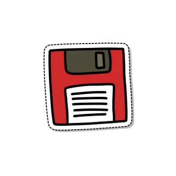 Diskette doodle icon, vector sticker illustration Stock Illustration