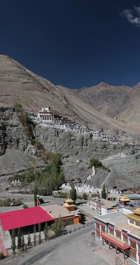 Diskit, India August 09 2024 Diskit Monastery view, Ladakh, India. Video stock 285843936