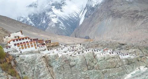 Diskit Monastery with Snow-Capped Himalayas Stock Photos