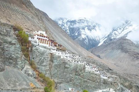 Diskit Monastery with Snow-Capped Himalayas Stock Photos