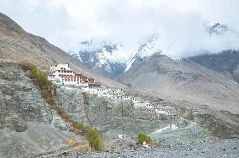 Diskit Monastery with Snow-Capped Himalayas Stock Photos