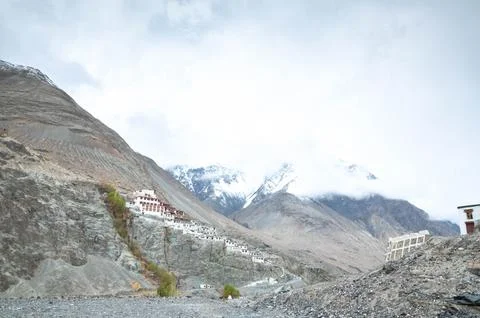Diskit Monastery with Snow-Capped Himalayas Stock Photos
