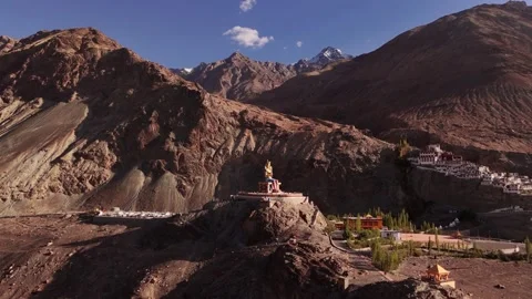 Diskit Monastery stands tall—guardian of the breathtaking Nubra Valley. Stock Footage 310900488
