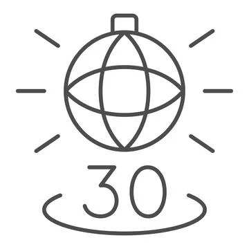 Disko ball shining and number 30 thin line icon, anniversary concept, party over Ilustração Stock